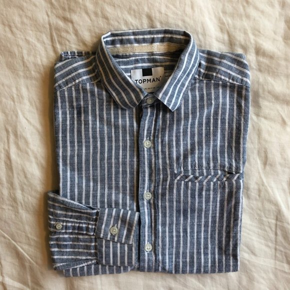 Topman Striped Twill Long-Sleeve Button-Down Shirt - Picture 1 of 7